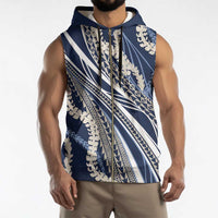 Polynesian Puakeniken Pikake Twisted Lei Sleeveless Zip Hoodie Navy Blue - Polynesian Pride