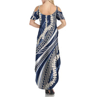 Polynesian Puakeniken Pikake Twisted Lei Summer Maxi Dress Navy Blue LT7 - Polynesian Pride