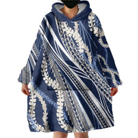 Polynesian Puakeniken Pikake Twisted Lei Wearable Blanket Hoodie Navy Blue - Polynesian Pride