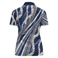Polynesian Puakeniken Pikake Twisted Lei Women Polo Shirt Navy Blue - Polynesian Pride
