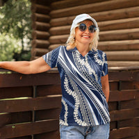 Polynesian Puakeniken Pikake Twisted Lei Women Polo Shirt Navy Blue - Polynesian Pride