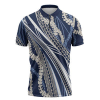 Polynesian Puakeniken Pikake Twisted Lei Zipper Polo Shirt Navy Blue LT7 Navy Blue - Polynesian Pride