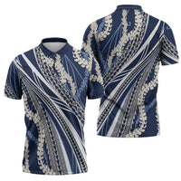 Polynesian Puakeniken Pikake Twisted Lei Zipper Polo Shirt Navy Blue LT7 - Polynesian Pride