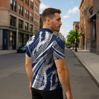 Polynesian Puakeniken Pikake Twisted Lei Zipper Polo Shirt Navy Blue LT7 - Polynesian Pride