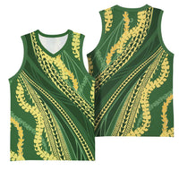 Polynesian Puakeniken Pikake Twisted Lei Basketball Jersey Emerald - Polynesian Pride