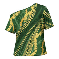 Polynesian Puakeniken Pikake Twisted Lei Cross Shoulder Shirt Emerald - Polynesian Pride
