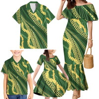 Polynesian Puakeniken Pikake Twisted Lei Family Matching Mermaid Dress and Hawaiian Shirt Emerald - Polynesian Pride