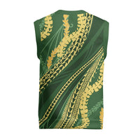 Polynesian Puakeniken Pikake Twisted Lei Christmas Knitted V-Neck Vest Emerald - Polynesian Pride