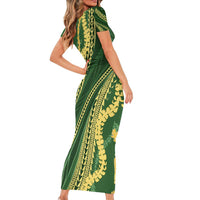 Polynesian Puakeniken Pikake Twisted Lei Short Sleeve Bodycon Dress Emerald LT7 - Polynesian Pride
