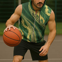 Polynesian Puakeniken Pikake Twisted Lei Sleeveless Zip Hoodie Emerald - Polynesian Pride