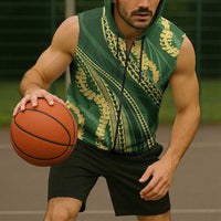 Polynesian Puakeniken Pikake Twisted Lei Sleeveless Zip Hoodie Emerald - Polynesian Pride