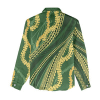Polynesian Puakeniken Pikake Twisted Lei Women Casual Shirt Emerald - Polynesian Pride