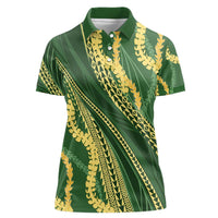 Polynesian Puakeniken Pikake Twisted Lei Women Polo Shirt Emerald LT7 Female Emerald - Polynesian Pride