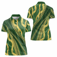Polynesian Puakeniken Pikake Twisted Lei Women Polo Shirt Emerald LT7 - Polynesian Pride