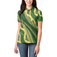 Polynesian Puakeniken Pikake Twisted Lei Women Polo Shirt Emerald LT7 - Polynesian Pride