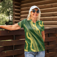 Polynesian Puakeniken Pikake Twisted Lei Women Polo Shirt Emerald LT7 - Polynesian Pride