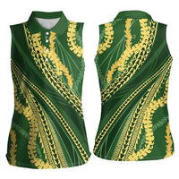 Polynesian Puakeniken Pikake Twisted Lei Women Sleeveless Polo Shirt Emerald - Polynesian Pride