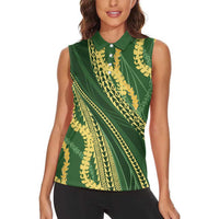 Polynesian Puakeniken Pikake Twisted Lei Women Sleeveless Polo Shirt Emerald - Polynesian Pride