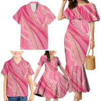 Polynesian Puakeniken Pikake Twisted Lei Family Matching Mermaid Dress and Hawaiian Shirt Rose Pink - Polynesian Pride