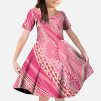 Polynesian Puakeniken Pikake Twisted Lei Family Matching Off The Shoulder Long Sleeve Dress and Hawaiian Shirt Rose Pink - Polynesian Pride