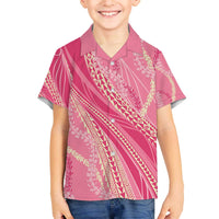 Polynesian Puakeniken Pikake Twisted Lei Family Matching Off The Shoulder Long Sleeve Dress and Hawaiian Shirt Rose Pink - Polynesian Pride
