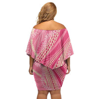 Polynesian Puakeniken Pikake Twisted Lei Family Matching Off Shoulder Short Dress and Hawaiian Shirt Rose Pink - Polynesian Pride