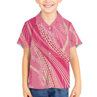 Polynesian Puakeniken Pikake Twisted Lei Family Matching Off Shoulder Short Dress and Hawaiian Shirt Rose Pink - Polynesian Pride