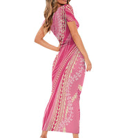 Polynesian Puakeniken Pikake Twisted Lei Short Sleeve Bodycon Dress Rose Pink - Polynesian Pride