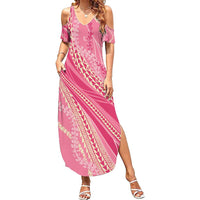 Polynesian Puakeniken Pikake Twisted Lei Summer Maxi Dress Rose Pink - Polynesian Pride