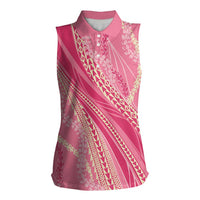 Polynesian Puakeniken Pikake Twisted Lei Women Sleeveless Polo Shirt Rose Pink - Polynesian Pride