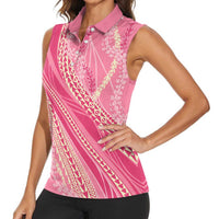 Polynesian Puakeniken Pikake Twisted Lei Women Sleeveless Polo Shirt Rose Pink - Polynesian Pride