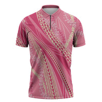 Polynesian Puakeniken Pikake Twisted Lei Zipper Polo Shirt Rose Pink - Polynesian Pride