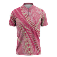 Polynesian Puakeniken Pikake Twisted Lei Zipper Polo Shirt Rose Pink - Polynesian Pride