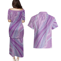 Polynesian Puakeniken Pikake Twisted Lei Couples Matching Puletasi and Hawaiian Shirt Amethys - Polynesian Pride