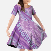 Polynesian Puakeniken Pikake Twisted Lei Kid Short Sleeve Dress Amethys - Polynesian Pride
