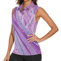 Polynesian Puakeniken Pikake Twisted Lei Women Sleeveless Polo Shirt Amethys - Polynesian Pride
