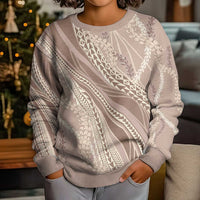 Polynesian Puakeniken Pikake Twisted Lei Kid Ugly Christmas Sweater Beige - Polynesian Pride