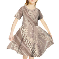Polynesian Puakeniken Pikake Twisted Lei Kid Short Sleeve Dress Beige - Polynesian Pride