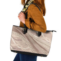 Polynesian Puakeniken Pikake Twisted Lei Leather Tote Bag Beige - Polynesian Pride