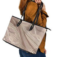 Polynesian Puakeniken Pikake Twisted Lei Leather Tote Bag Beige - Polynesian Pride