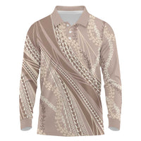 Polynesian Puakeniken Pikake Twisted Lei Long Sleeve Polo Shirt Beige - Polynesian Pride