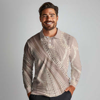 Polynesian Puakeniken Pikake Twisted Lei Long Sleeve Polo Shirt Beige - Polynesian Pride