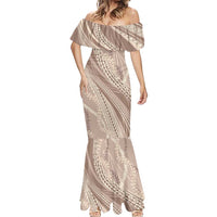 Polynesian Puakeniken Pikake Twisted Lei Mermaid Dress Beige - Polynesian Pride