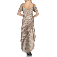 Polynesian Puakeniken Pikake Twisted Lei Summer Maxi Dress Beige - Polynesian Pride