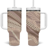 Polynesian Puakeniken Pikake Twisted Lei Tumbler With Handle Beige - Polynesian Pride