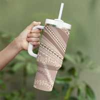 Polynesian Puakeniken Pikake Twisted Lei Tumbler With Handle Beige - Polynesian Pride