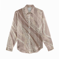 Polynesian Puakeniken Pikake Twisted Lei Women Casual Shirt Beige - Polynesian Pride