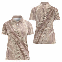 Polynesian Puakeniken Pikake Twisted Lei Women Polo Shirt Beige - Polynesian Pride