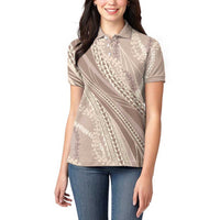 Polynesian Puakeniken Pikake Twisted Lei Women Polo Shirt Beige - Polynesian Pride