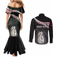 Personalised New Zealand Maori Couples Matching Mermaid Dress and Long Sleeve Button Shirt Manaia Mix Koru LT7 - Polynesian Pride